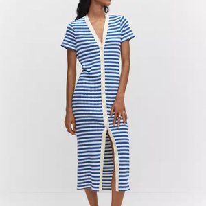 Mango Blue and White Striped Midi Dress